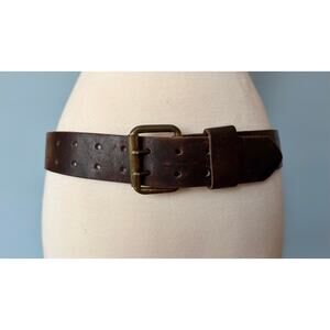 Distressed Brown Leather Double Prong Belt Women sz S.